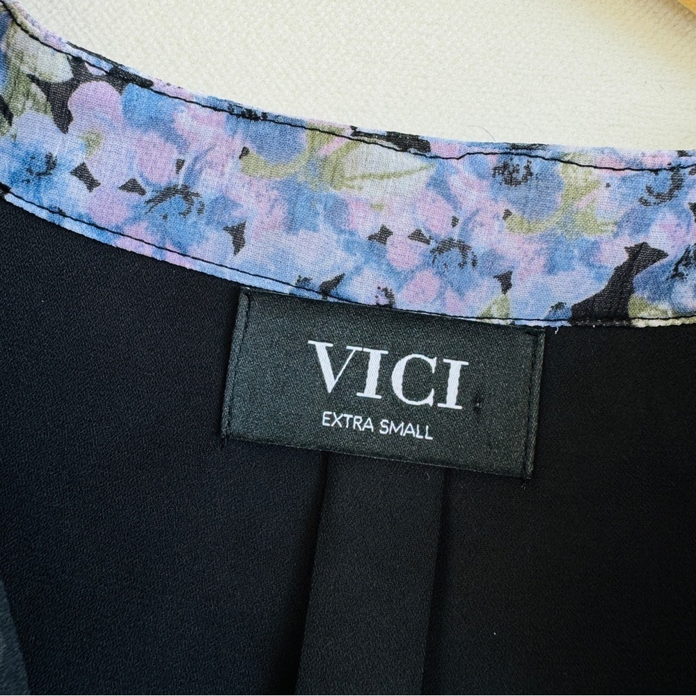 VICI Floral Mini Ruffle Dress XS Blue Pink Casual Cottagecore Summer Boho Ditsy - Picture 9 of 12